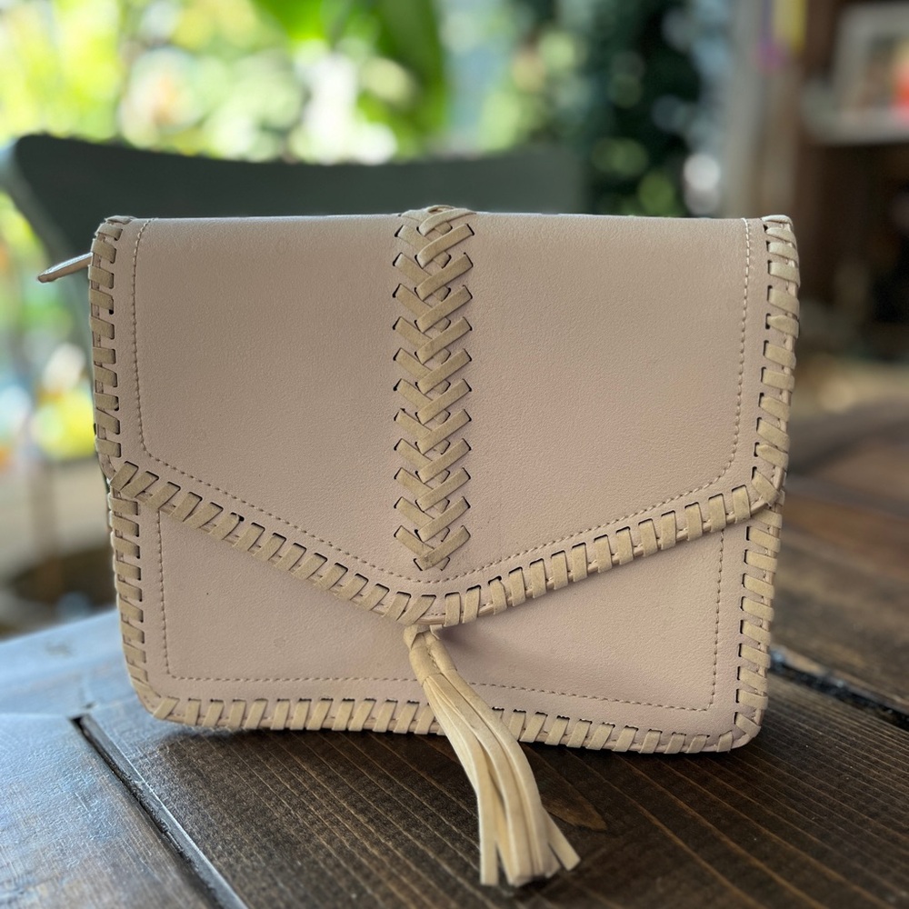 BCBG Cream Crossbody Bag with Tassel